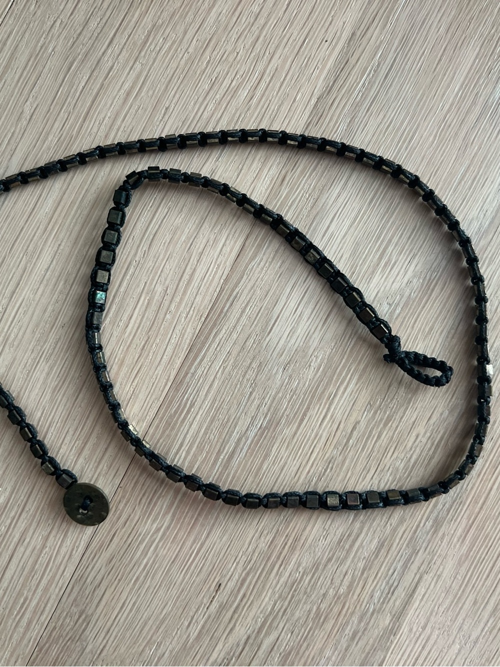 Black Square Beaded Button Closure Wrap Bracelet